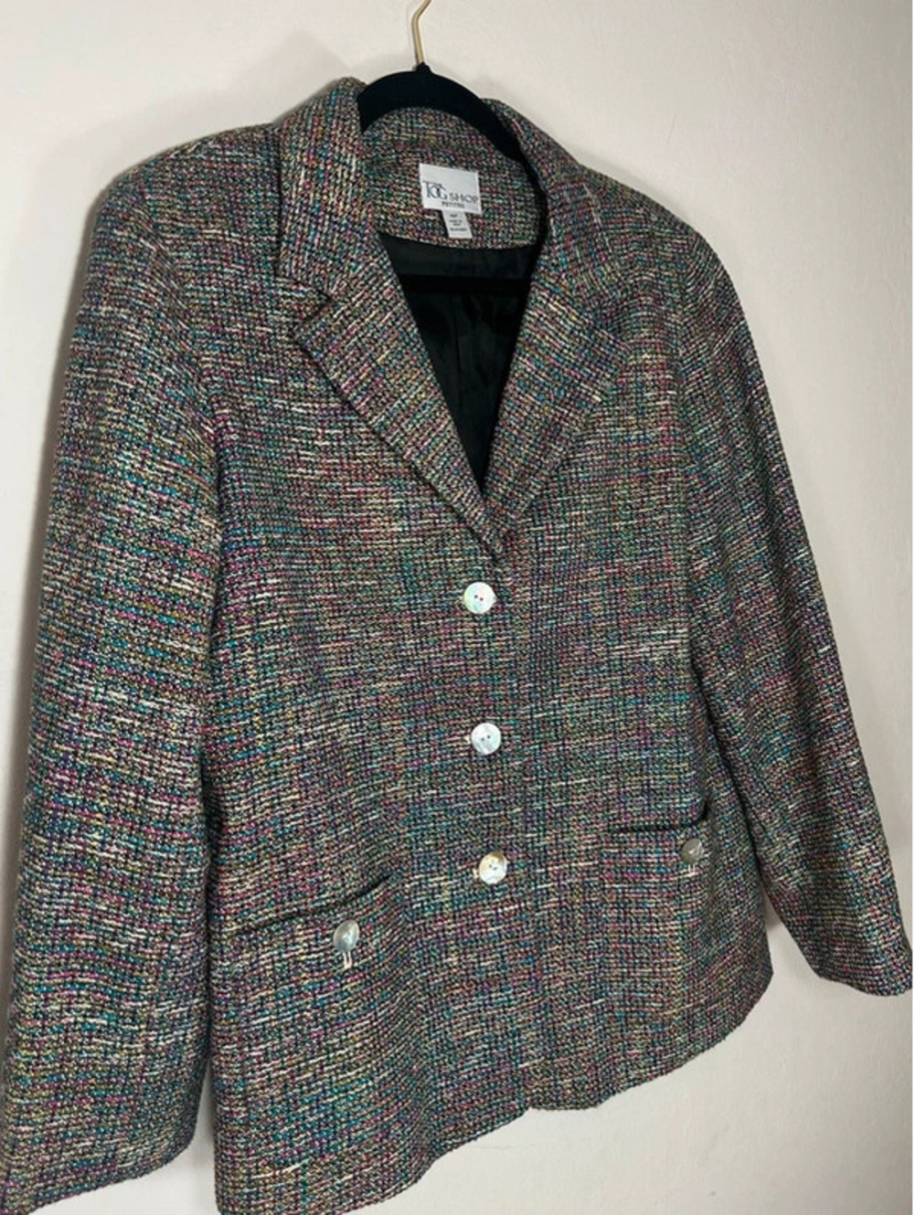 Vintage Rainbow Tweed Coat with Abalone Buttons